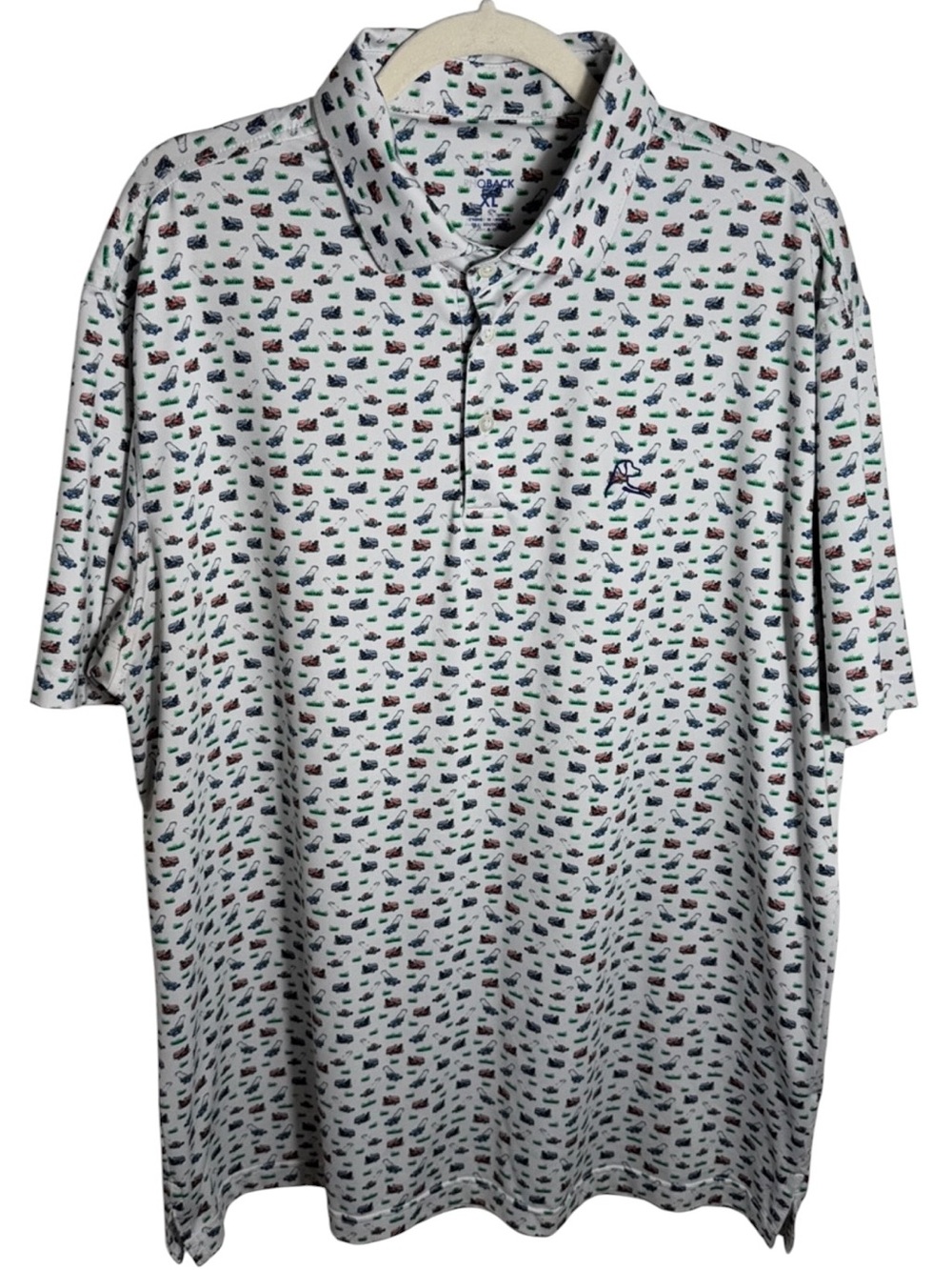 Rhoback Performance Polo XL White Lawn Mower Print Golf Shirt